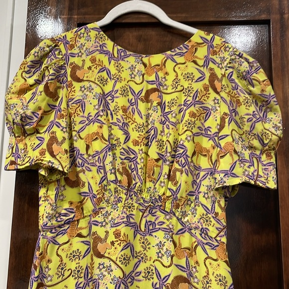 Saloni Women's 100% Silk Citron Bianca Midi Dress Citrus Monkey Print - Picture 4 of 8